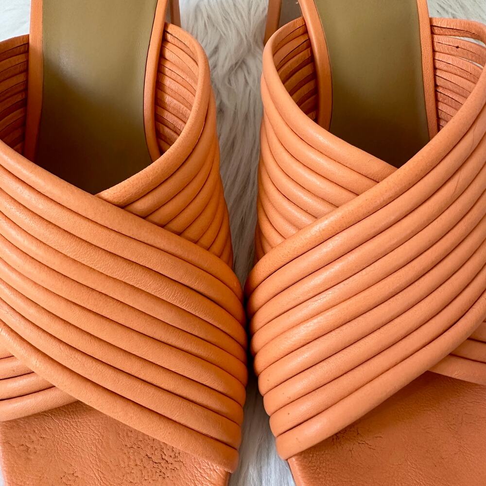 REFORMATION Lila Tubular Heeled Leather Sandals Mules Square Toe Block Heels - Picture 9 of 15